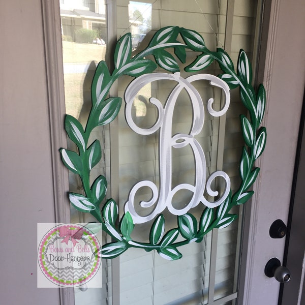 Floral Initial Door Hanger - 22" Spring Wreath, Personalized Monogram