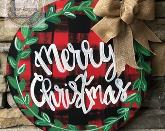 Christmas Door Hanger | christmas wreath | gingham christmas decor
