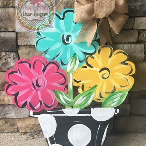 flower pot door hanger - summer flower door hanger - summer wreath - flower pot door hanger - spring door hanger