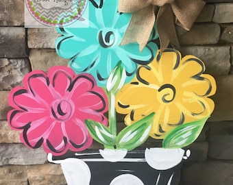 flower pot door hanger - summer flower door hanger - summer wreath - flower pot door hanger - spring door hanger