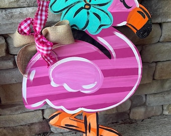 Pink flamingo  - summer wreath - summer door sign - flamingo - Doorhanger - flamingo decor - door hangers