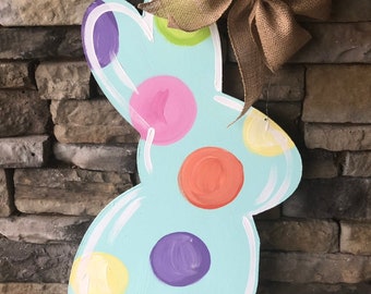 Hand Painted Easter Bunny Door Hanger: Polka Dot Spring Decor