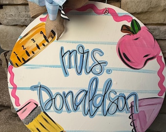 Personalized Teacher Door Hanger – Notebook Paper Classroom Sign