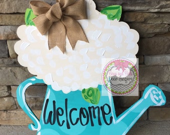 Watering can door hanger | summer door hanger | summer wreath | summer door sign | flower door hanger | watering bin flower | mason jar door