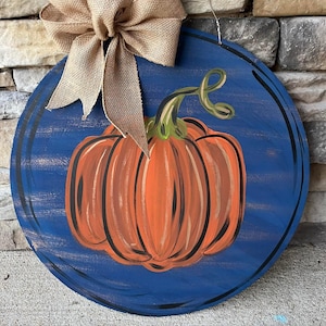 Rustic Fall Pumpkin Door Hanger: Hand-Painted Wooden Sign