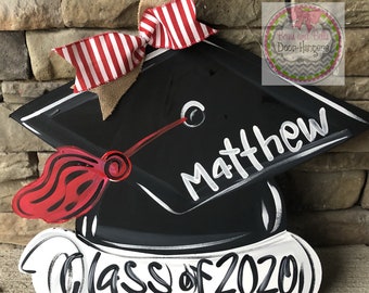 Personalized Graduation Cap Door Hanger: Grad Decor, Gifts (23”x15”)