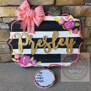 Personalized Baby Girl Hospital Door Hanger, Floral Nursery Decor