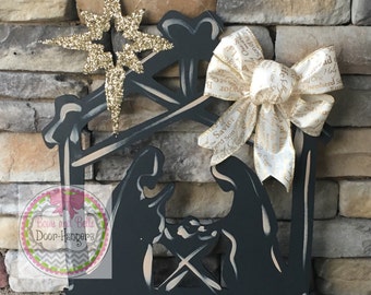 Nativity scene doorhanger, Christmas doorhanger, holiday wreath, nativity decor