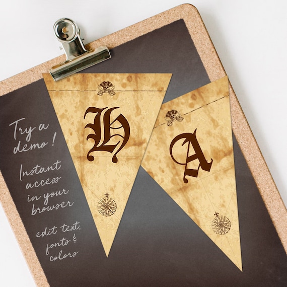 Pirate Banner, Pirate Birthday Bunting Flags, Pirate Printable Banner INSTANT DOWNLOAD you personalize at home Il_570xn