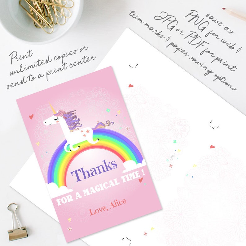 unicorn thank you card unicorn thank you note rainbow thank etsy