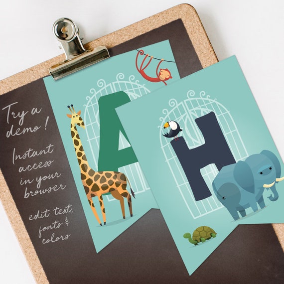 Zoo Animals Bunting Flags Zoo Birthday Party Banner Safari