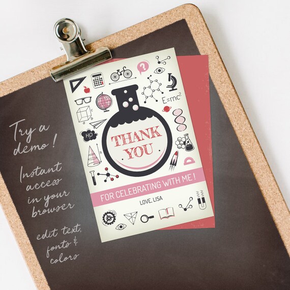 Science Party Thank You Card, Science Girl Thank You Note, Editable Template INSTANT DOWNLOAD Il_570xn