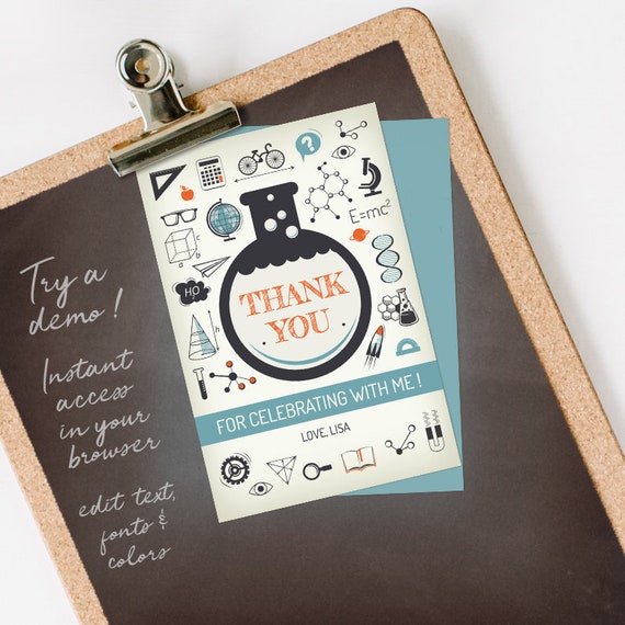 Science Thank You Card Science Thank You Note Editable Etsy