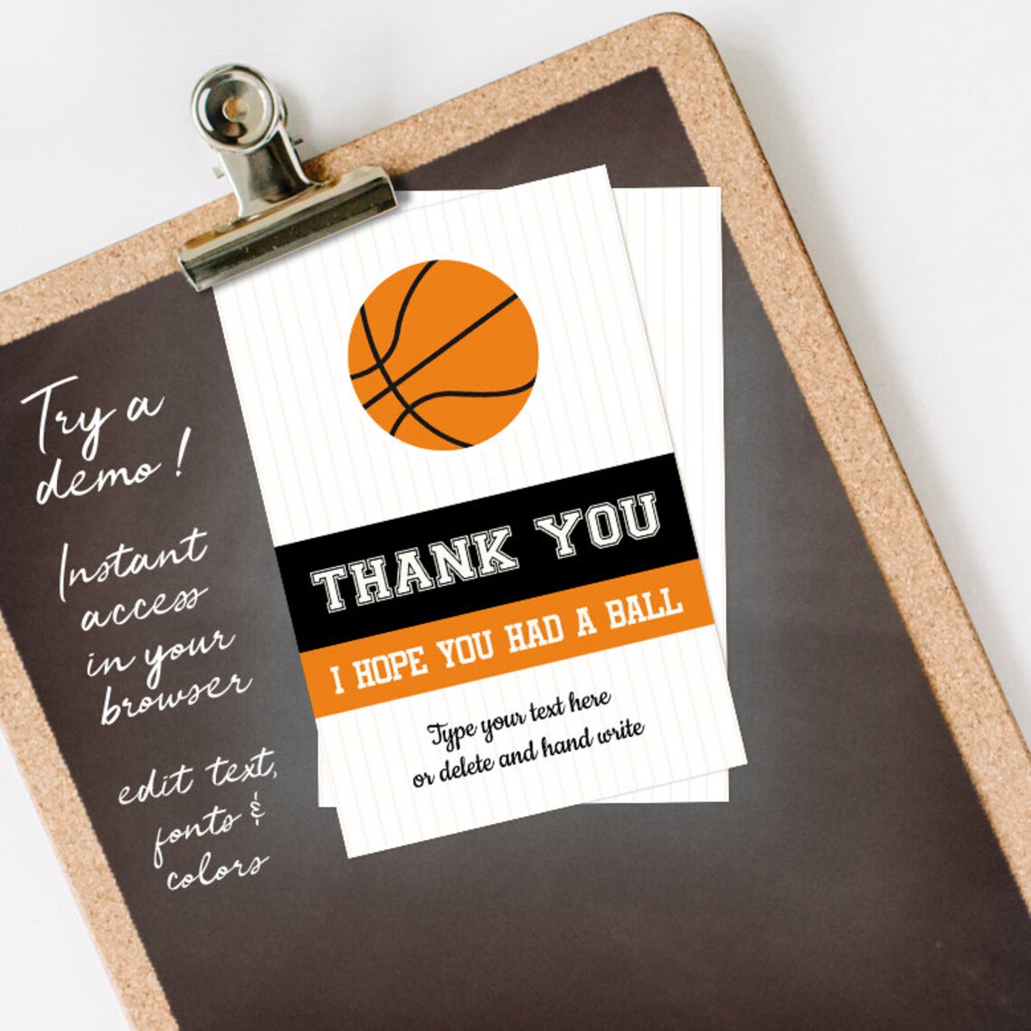 Basketball Thank You Card Basketball Thank You Note INSTANT Etsy
