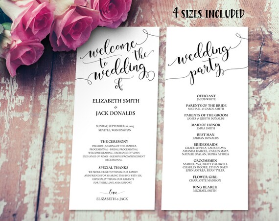 Wedding Program Template Wedding Program Card Wedding Program