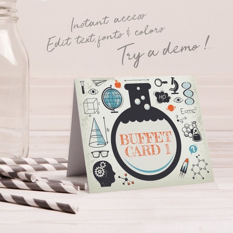 Science Food Label Science Place Card editable INSTANT DOWNLOAD printable at home Science Buffet Cards Science Party Buffet Tag