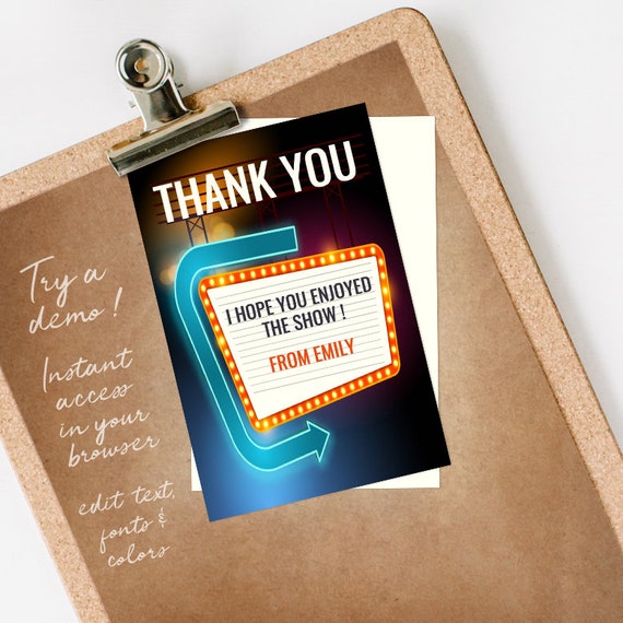 Movie Night Thank You Card, Movie Thank You Note, INSTANT DOWNLOAD editable & printable template Il_570xn