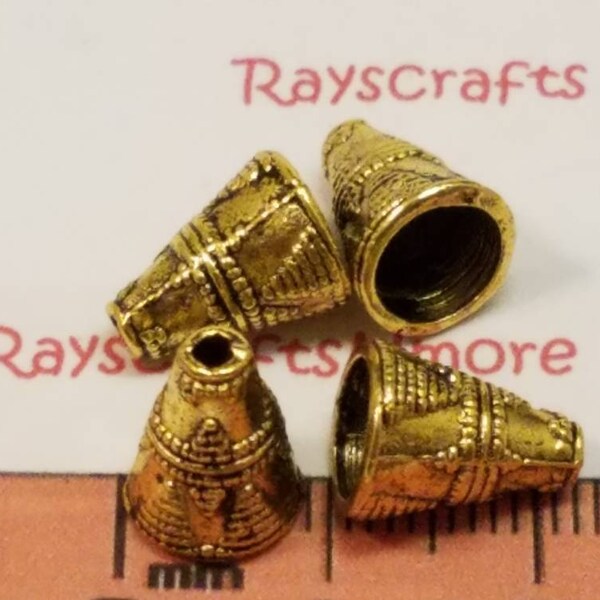 24 pcs - Bead Cone, End Caps - 11x9mm Antique Gold Finish Lead Free Pewter. SLR0363.