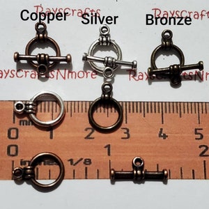 30 pairs - Round Tiny plain Toggle Clasp - 10mm Loop Antique Bronze, Copper or Silver Finish Lead Free Pewter. SLR0651