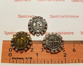 5 pcs - San Benito Rosary Center,  St Benedict, San Benito Centerpiece - 20mm Antique Silver or Gold Lead Free Pewter. SLR0683*