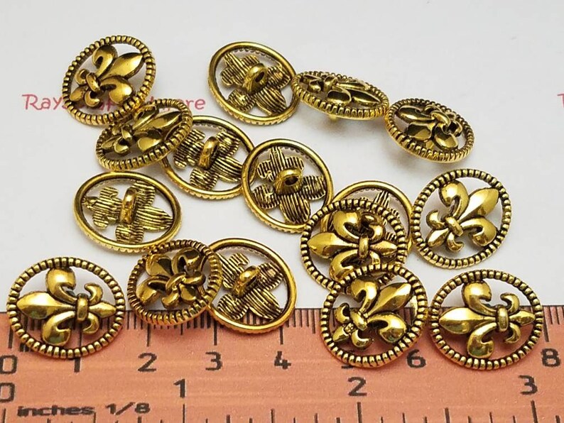10 Pcs Fleur De Lis Round Button 18mm Antique Gold Finish Etsy