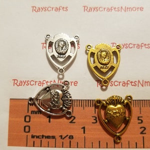 6 pcs - Sacred Heart of Jesus, Rosary Center, Rosary Centerpiece - 20x16mm in Gold or Shiny Silver Tone Lead free Pewter. SLR0722