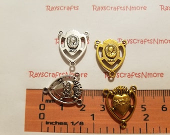 6 piezas - Sagrado Corazón de Jesús, Centro de Rosario, Pieza Central de Rosario - 20 x 16 mm en tono dorado o plateado brillante. Peltre sin plomo. SLR0722