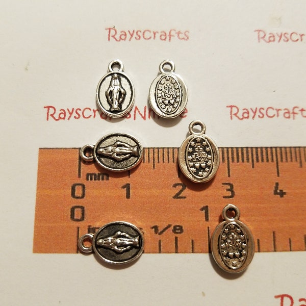 30 pcs - Miraculous Charm, Blessed Mother Medal, Virgin Mary Medal Charm- 12x8mm 2mm Thick Antique Silver Lead Free Pewter. SLR0781