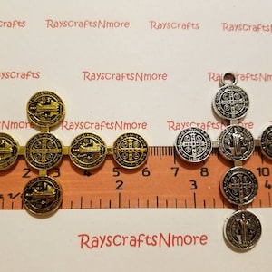 3 pcs - Reversible  Saint Benedict Cross, San Benito Cross  Pendant, St Benedict - 60x42mm Antique Silver or Gold Lead free Pewter. SLR0679*