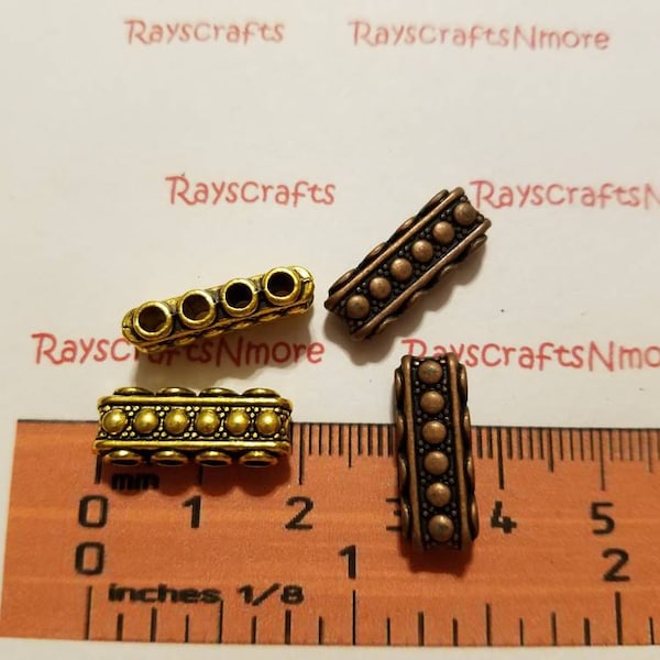 10 stuks: afstandhouder met 4 strengen, afstandhouder met meerdere strengen: 19 x 7 mm, dikte 5 mm, antiek koper of goud, loodvrij tin. SLR0312