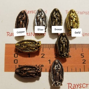 5 pcs - Virgin Mary Bead Spacer, Lady Guadalupe -18x10mm 6mm Thick Antique Bronze, Copper, Gold or Silver Lead Free Pewter.SLR0594
