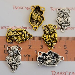 10 pcs - Mary and Baby Jesus Centerpiece Rosary  Link, Rosary Center - 39x22mm Antique Gold or Silver Lead Free Pewter. SLR0578
