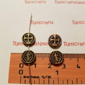 22 pcs - Round Saint Benedict, San Benito Spacer Bead - 10mm 3mm Thick 1.3mm Hole Antique Bronze or Copper lead Free Pewter.SLR0219-3