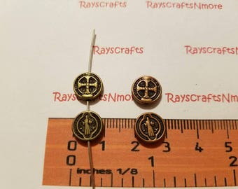 22 piezas - Cuentas espaciadoras redondas de San Benito - 10 mm, 3 mm de grosor, orificio de 1,3 mm, bronce antiguo o cobre, peltre sin plomo SLR0219-3