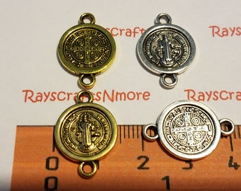 10 pcs - Reversible San Benito Link Connector, Saint Benedict Coin Link Connector - 21x14mm Antique Gold or Silver Lead Free Pewter. SLR0608