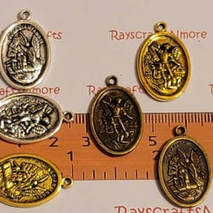 4 pcs- Reversible Oval St. Michael the Archangel Guardian Angel Pendant - 25x16mm Antique Bronze, Gold or Silver Lead Free Pewter. SLR0586