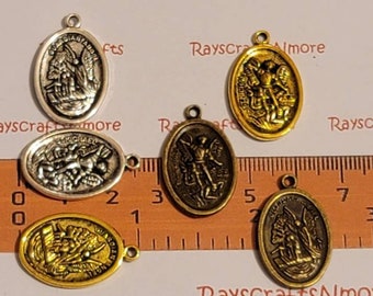 4 Stk. - Reversible Oval St. Michael der Erzengel Schutzengel Schutzengel Anhänger - 25x16mm Antik Bronze, Gold oder Silber Bleifrei Zinn. SLR0586