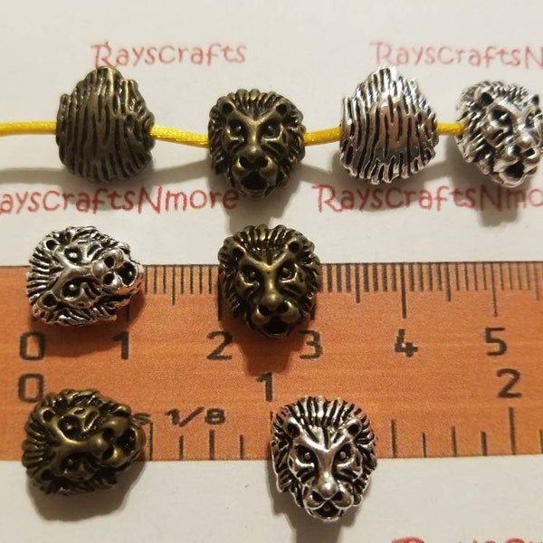 5 pcs Lion Head Spacer Bead, Lion Bead Spacer, Lion Head Charm 12x10mm 6.7mm Thickness 1.4mm Hole Antique Bronze or Silver Pewter SLR0800