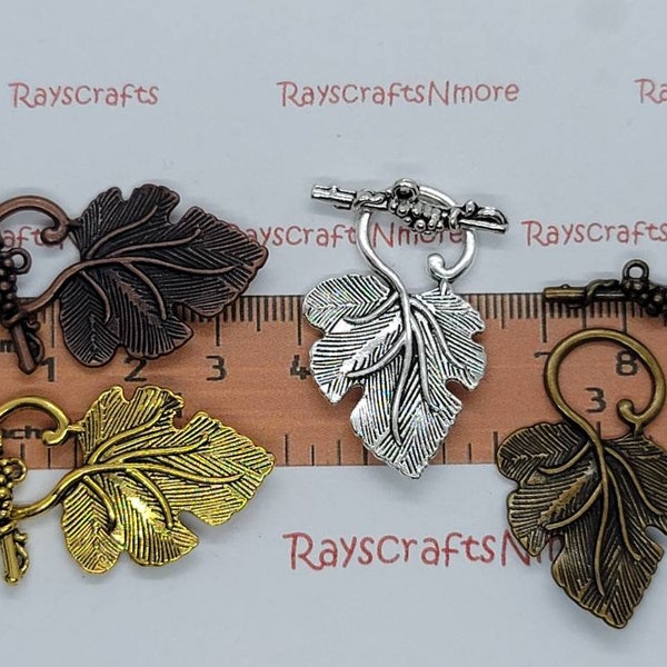 6 pairs - Grape Leaf Toggle Clasp - 36x22 Ring 22mm Bar Antique Bronze, Copper, Gold or Silver Lead free Pewter. SLR0105