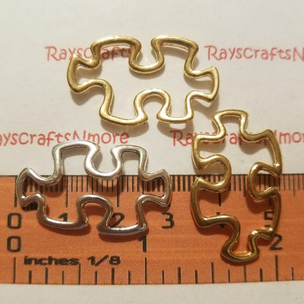 8 pcs - Autism Charm, Cut out piece Puzzle, Jigsaw Puzzle Charm Pendant - 30x17mm Antique Silver or Rose Gold Lead Free Pewter SLR0440