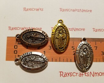 6 pcs -Oval St Jude Thaddeus Medal Charm Pendant,St Jude Medal Pendant -28x16mm Antique Copper, Gold or Silver Lead free Pewter SLR0538.