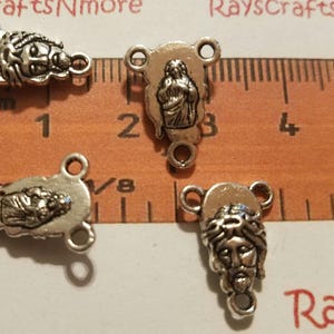 14 pcs - Reversible Sacred Heart and Jesus Head Rosary Center- 15x12mm 4mm Thick 1.5 Loop Hole Antique Silver Lead free Pewter. SLR0818