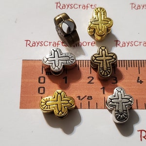 12 pcs - Cross Bead Spacer, Large Hole Cross Beads Spacer - 14x10x 4mm Hole Antique Bronze, Copper, Gold or Silver Lead Free Pewter. SLR0700