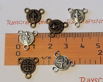 20 pcs - Saint Benedict, San Benito Rosary Centerpiece, 3 Loop Links Connectors - 13x12mm Antique Silver Pewter. SLR0867