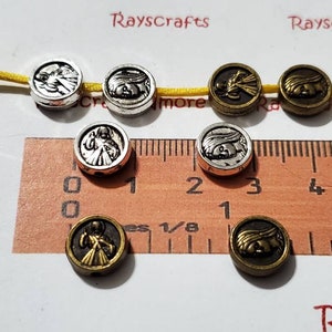 16pcs - Reversible Divine Mercy and Our Lady Spacer Beads -9x3mm Thick 1.5mm Hole Antique Bronze, Copper, Gold or Silver Tone Pewter SLR0873