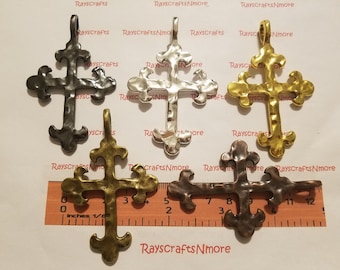 2 pcs- Large Cross Pendant, Heavy Duty Cross, 73x46mm 3mm thick Antique Silver, Gold, Gunmetal, Bronze or Copper Lead Free Pewter SLR0628