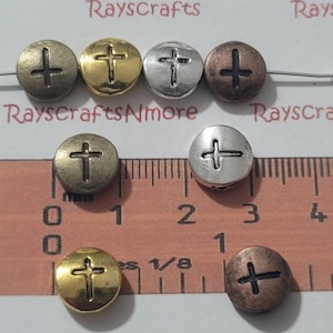 14pcs - Reversible Side Drilled Cross Beads Spacer -10mm 4mm Thickness  Bronze, Copper, Gold or Shiny Silver Tone Lead Free Pewter SLR0573