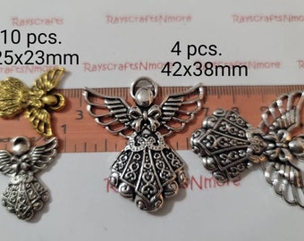 Angel Filigree Charms, Angel Charm Pendant - 25x23mm or 42x38mm Antique Silver or Gold Finish Lead Free Pewter. SLR0210.