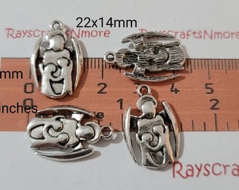 10 pcs- Angel Charms, Angel Charm Pendant - 22x15mm 1.7mm Thickness Silver Finish Lead Free Pewter. SLR0369