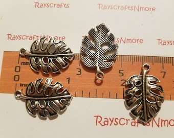10 pcs - Leaf Charm Pendant -27x18mm Antique Silver Lead Free Pewter. SLR0769